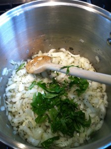 Sautéing onions (and I throw the basil in with the onions instead of waiting until the end)
