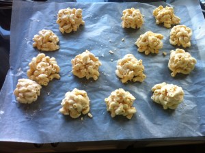 Frozen Mac 'n' Cheese Balls before the egg wash and breading.
