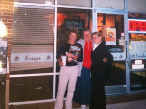 My mom, a customer, and I in front of Café Au Lait.